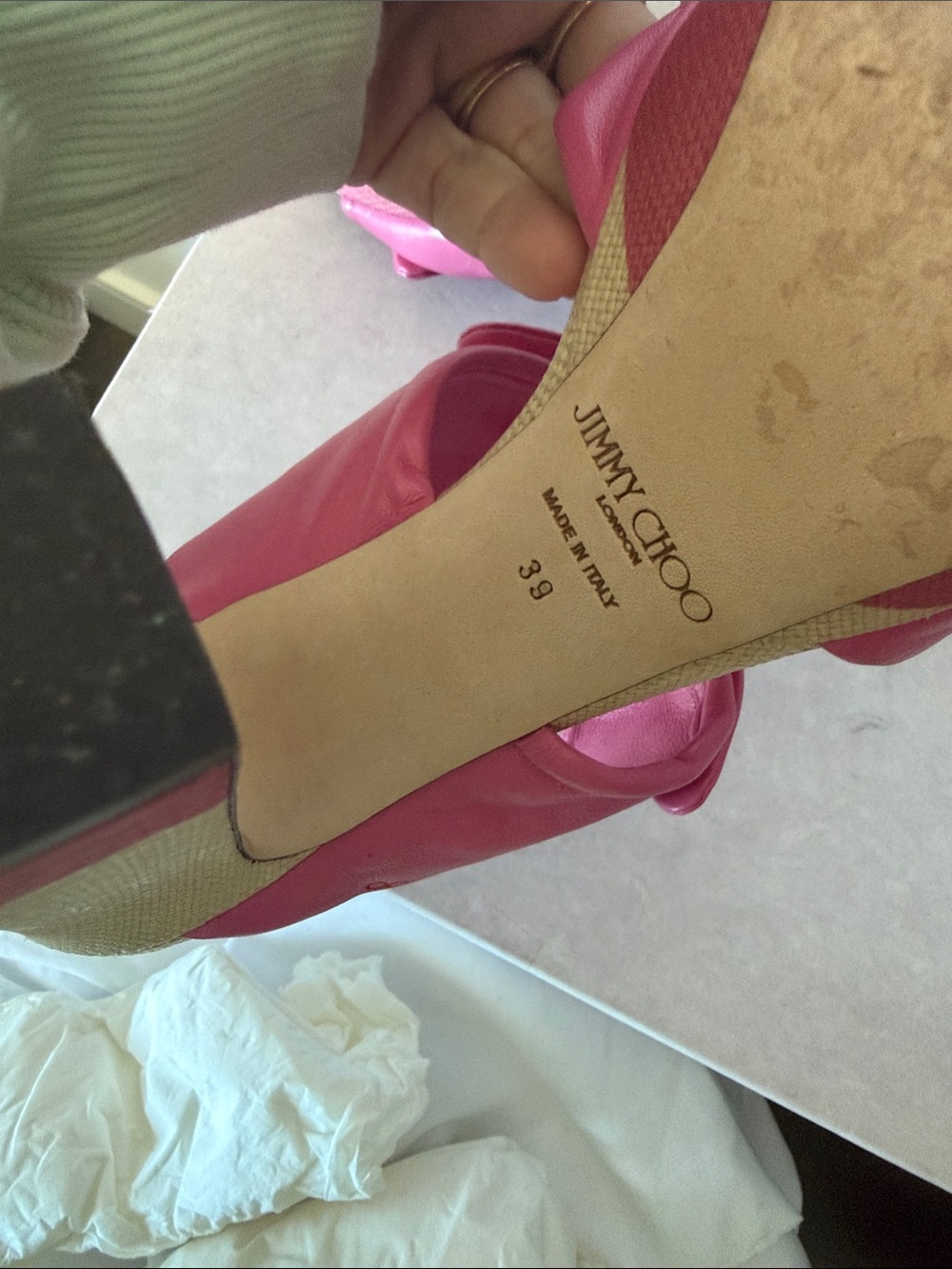 Jimmy Choo Pink Leather Knot Platform Sandals - Picture 4 of 7